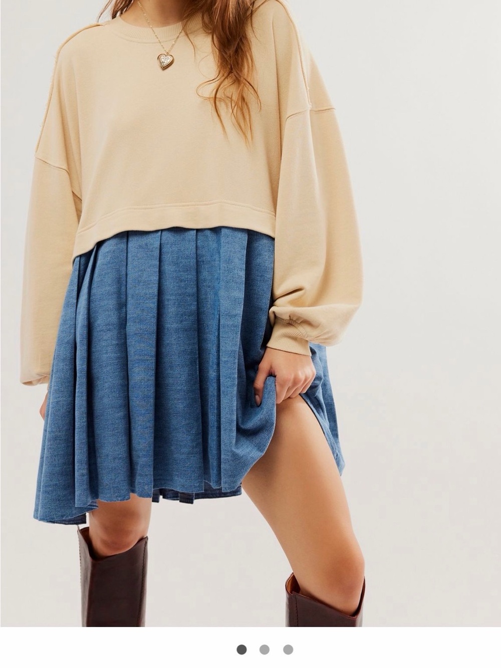 Free People Eleanor Denim Twofer Sweatshirt Dress